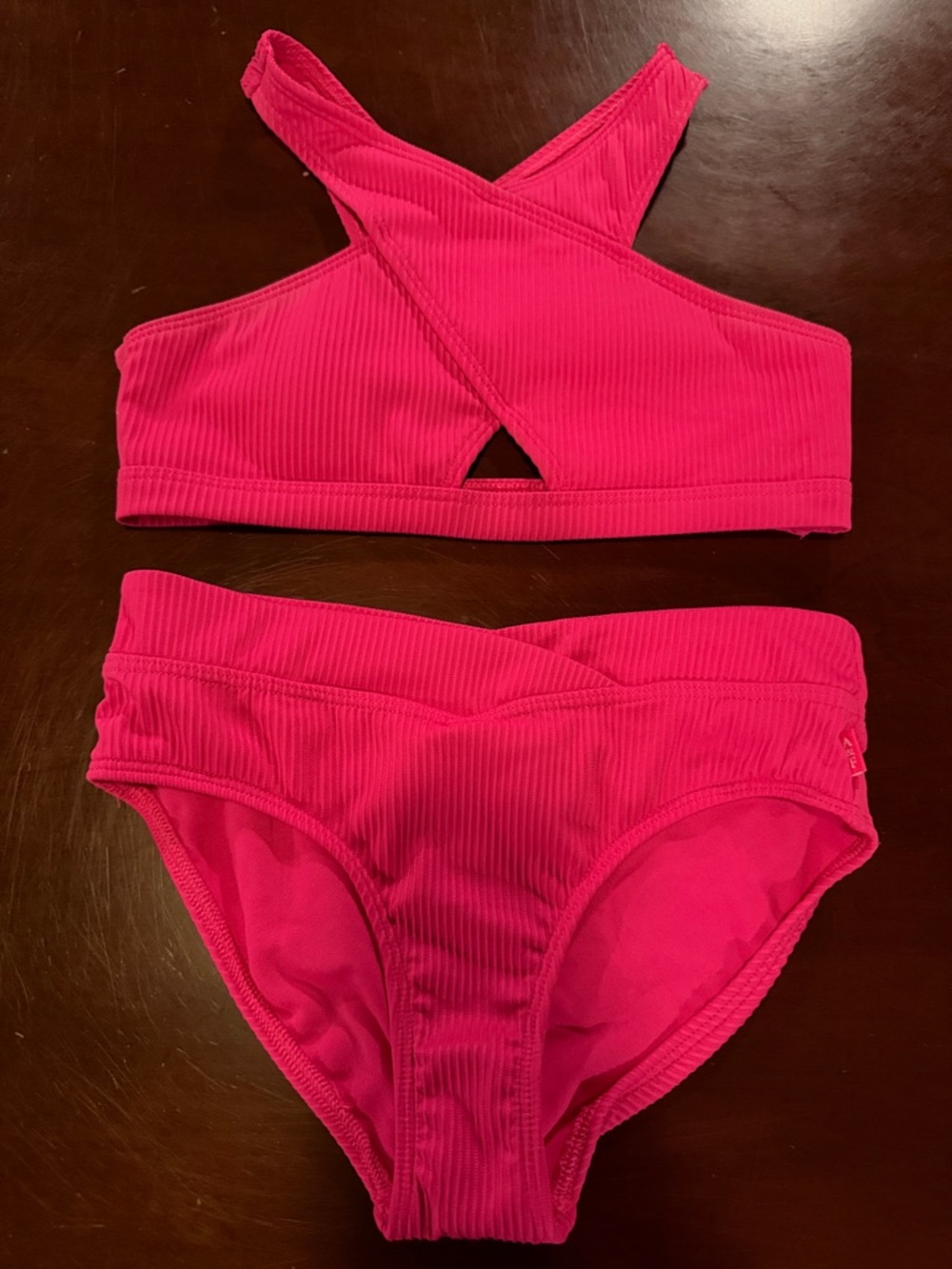 VGUC Girls 9/10 Abercrombie & Fitch Kids Fuchsia Pink Ribbed Cross-Back Bikini